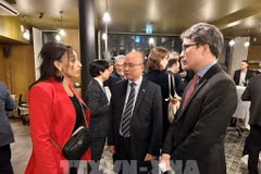 El embajador de Vietnam en Francia, Dinh Toan Thang, habla con propietarios de empresas. (Fuente: VNA)