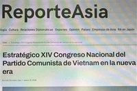 El artículo sobre el XIV Congreso Nacional del Partido Comunista de Vietnam en la página web ReporteAsia. (Fuente: VNA)