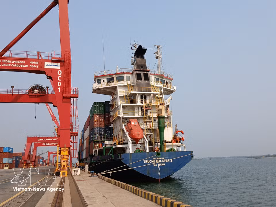 Un buque de carga opera en el puerto internacional de Chu Lai. (Foto: VNA)
