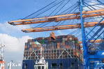 Descarga de contenedores en barcos en el Puerto Internacional Gemalink, ciudad de Phu My, provincia de Ba Ria-Vung Tau. (Foto: Hong Dat/VNA)