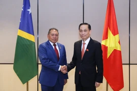 El miembro del Comité Central del Partido Comunista y ministro de Relaciones Exteriores de Vietnam, Le Hoai Trung, recibe al titular de Relaciones Exteriores y Comercio Exterior de las Islas Salomón, Peter Shanel Agovaka. (Fuente: Ministerio de Relaciones Exteriores de Vietnam)