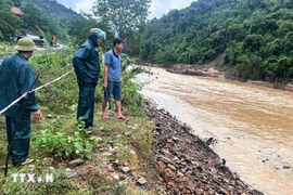 Descubren bomba de casi 1,4 metros de largo bajo el río Nam Mo. (Foto: VNA)