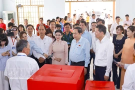El presidente de la Asamblea Nacional de Vietnham, Tran Thanh Man, revisa los preperativos para las elecciones lejislativas en Dong Nai. (Foto: VNA)