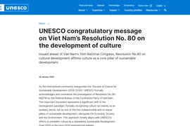 UNESCO aplaude resolución vietnamita sobre desarrollo cultural. Captura de la pantalla (Foto: VNA)