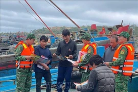 Las tropas de guardia fronteriza coordinan con la guardia costera para realizar propaganda sobre la lucha contra la pesca ilegal, no declarada y no reglamentada en el muelle de Bach Long Vy. (Foto: VNA)