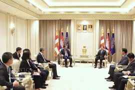 El viceministro permanente de Relaciones Exteriores de Vietnam, Nguyen Minh Vu, en reunión con el viceprimer ministro primero de Camboya, Neth Savoeun. (Foto: VNA)