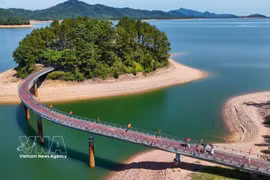 El puente que conduce a la isla donde se erige el templo del difunto secretario general del Partido, Le Duan. (Foto: VNA)