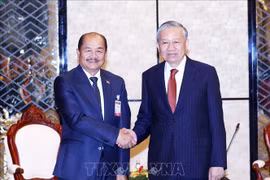 El secretario general del Partido Comunista de Vietnam, To Lam, (derecha) y el presidente del Frente laosiano para la Construcción Nacional, Kikeo Khaykhamphithoune. (Foto: VNA)