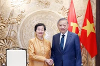 El secretario general del Partido Comunista de Vietnam, To Lam, recibe a Chea Kimtha, embajadora de Camboya. (Foto: VNA)