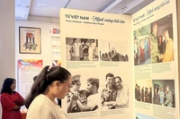 Visitantes internacionales visitan la exposición. Foto: VNA