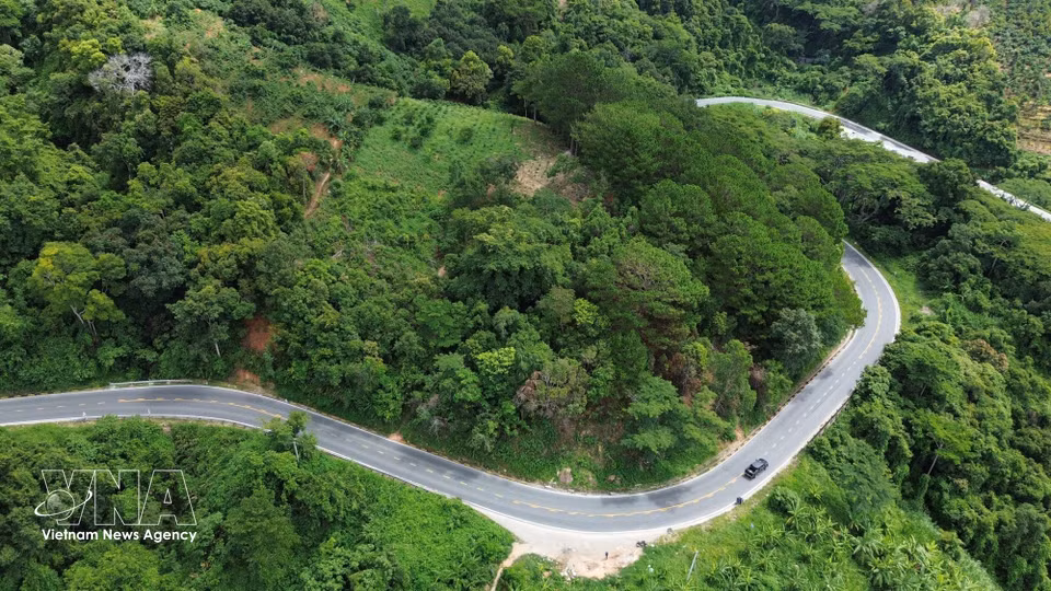 Con una longitud de unos 18 kilómetros, el paso Ngoan Muc serpentea entre las laderas montañosas y constituye una importante puerta de entrada que enlaza la meseta de Lam Dong con la costa del Centro-Sur de Vietnam. (Foto: VNA)