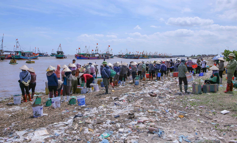 El mercado de Giao Hai abre dos veces al día, justo junto al mar, lo que facilita la compraventa y el traslado de mariscos por parte de los pescadores.(Foto: VNA)