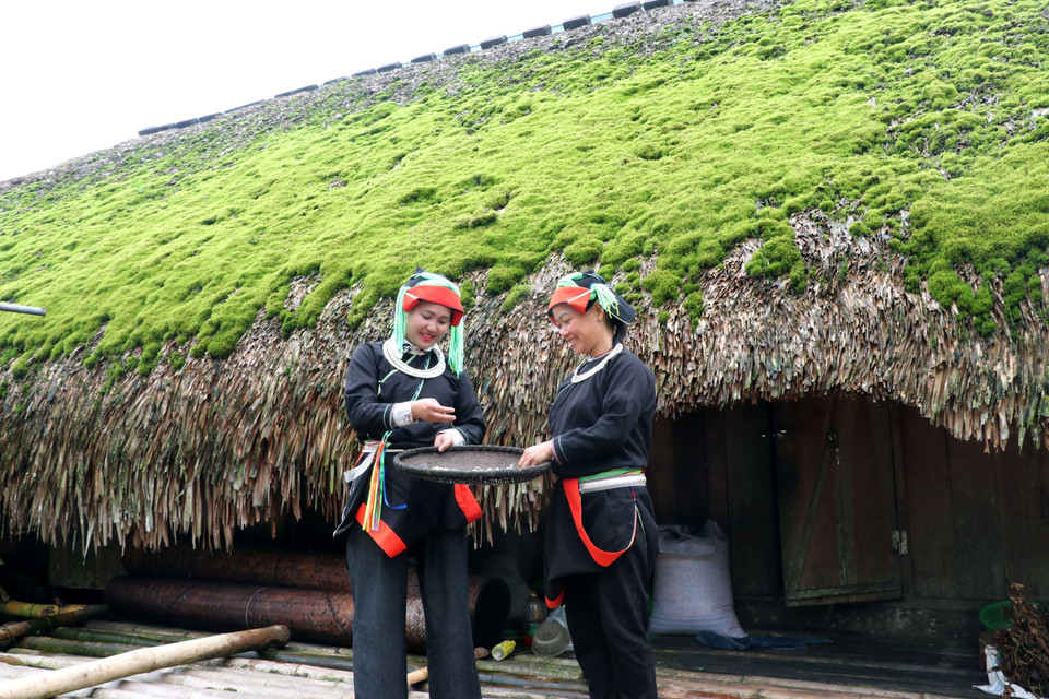 Mujer de la etnia Dao frente a su vivienda, donde el musgo cubre suavemente el techo de palma. (Foto: VNA)