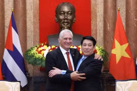 El presidente de Vietnam, Luong Cuong, y el primer secretario del Comité Central del Partido Comunista de Cuba y presidente de la nación caribeña, Miguel Díaz-Canel Bermúdez. (Fuente: VNA)