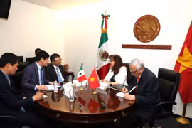 En el encuentro entre la presidenta de la Comisión de Relaciones Exteriores Asia- Pacífica del Senado de la República de México, Yeidckol Polevnsky Gurwitz, y el embajador designado de Vietnam en México, Nguyen Van Hai. (Fuente: VNA)