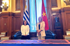 La embajadora de Vietnam en Uruguay, Ngo Minh Nguyet, se encuentra con la vicepresidenta electa, Carolina Cosse. (Fuente: VNA)