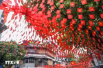 Una calle de Hanoi repleta de banderas nacionales. (Foto: VNA)