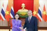 El secretario general del Partido Comunista de Vietnam, To Lam (derecha), recibe a la primera ministra de Tailandia y líder del Partido Pheu Thai, Paetongtarn Shinawatra. (Foto: VNA)