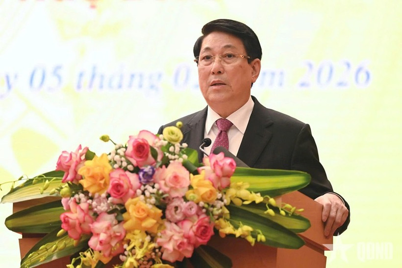 El presidente de Vietnam, Luong Cuong, interviene en el encuentro (Foto: VNA)