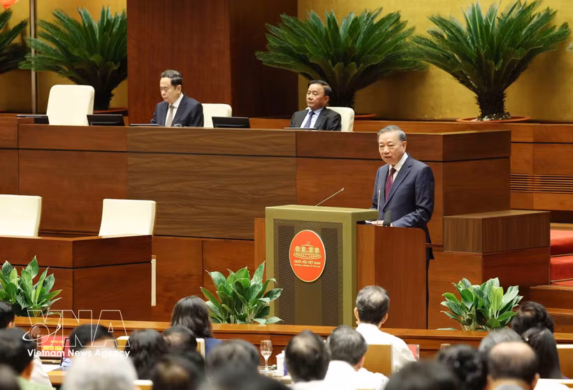 El secretario general del Partido Comunista y presidente de Vietnam, To Lam, interviene en la cita. (Foto: VNA)