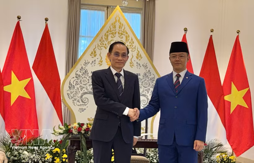 El ministro de Relaciones Exteriores de Vietnam, Le Hoai Trung (izquierda), y su homólogo indonesio, Sugiono. (Foto: VNA)