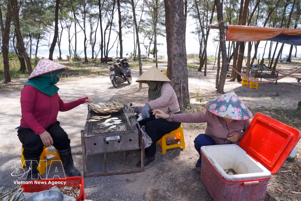 Aunque el oficio no exige técnicas complejas, requiere experiencia para regular el fuego adecuadamente, garantizando un asado uniforme que conserve el dulzor natural y el aroma característico del pescado. (Foto: VNA)