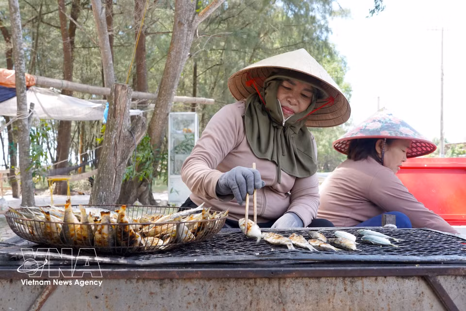 Las tandas de sardinas asadas, doradas y aromáticas, reflejan la dedicación de las mujeres de la zona costera. (Foto: VNA)
