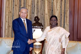 El secretario general del Partido Comunista y presidente de Vietnam, To Lam, sostiene un encuentro con la presidenta india, Droupadi Murmu. (Foto: VNA)