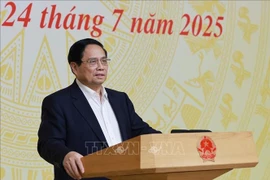 El primer ministro de Vietnam, Pham Minh Chinh, habla en la reunión. (Fuente: VNA)