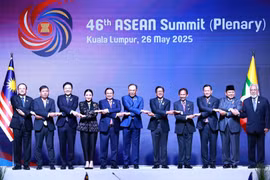 El primer ministro Pham Minh Chinh y líderes de los países de la ASEAN y Timor Leste participan en la sesión plenaria de la 46 Cumbre de la ASEAN. (Fuente: VNA)