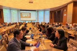 Pham Quang Huy, consejero ministro y subjefe de la delegación permanente de Vietnam en Ginebra (izquierda), asiste a las reuniones. (Fuente: VNA)