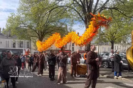 Desfile del club de artes marciales Son Long de la provincia de Eure-et-Loir en el carnaval de la ciudad de Chateaudun. Foto: VNA