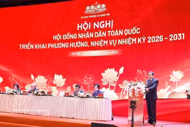El presidente de la Asamblea Nacional, Tran Thanh Man, pronuncia el discurso de clausura de la conferencia. Foto: VNA.