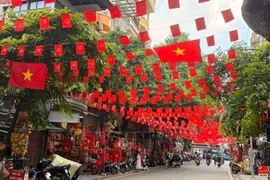 Muchas calles de Hanoi decoradas con banderas nacionales. (Fuente: VNA)