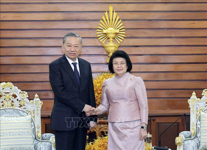 El presidente vietnamita, To Lam, se reunió hoy en esta capital con la titular de la Asamblea Nacional camboyana, Khuon Sudary. (Fuente: VNA)