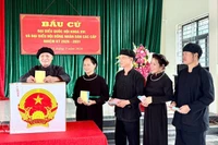 Los votantes de la etnia Tay en la aldea de Na O, en la comuna de An Lac, provincia de Bac Ninh, emitieron sus votos el 15 de marzo. (Foto: VNA)