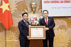 El presidente de la Asamblea Nacional, Tran Thanh Man, entrega la condecoración al vicepresidente Nguyen Doan Anh. (Foto: VNA)