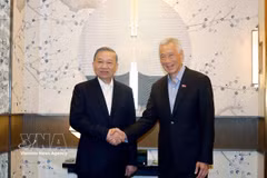 El secretario general del Partido Comunista de Vietnam y presidente de la República, To Lam, y el ministro principal y asesor principal del Partido de Acción Popular (PAP) y exprimer ministro de Singapur, Lee Hsien Loong. (Foto: VNA)