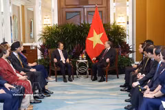 El secretario general del Partido Comunista y presidente de Vietnam, To Lam, recibe a Wee Ee Cheong, vicepresidente y director ejecutivo de UOB Bank. Foto: VNA