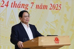 El primer ministro de Vietnam, Pham Minh Chinh, habla en la reunión. (Fuente: VNA)