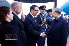 Autoridades de Nueva Zelanda reciben al secretario general del Partido Comunista de Vietnam y presidente de la nación, To Lam, en el Aeropuerto Internacional de Auckland. Foto: VNA