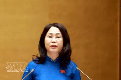La ministra de Cultura, Deportes y Turismo, Lam Thi Phuong Thanh, presenta informe de explicación, revisión y ajuste del proyecto de Resolución de la Asamblea Nacional sobre el desarrollo de la cultura de Vietnam. (Foto: VNA)