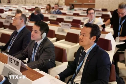 El embajador Mai Phan Dung, jefe de la misión permanente de Vietnam ante la Organización de las Naciones Unidas (ONU), la Organización Mundial del Comercio (OMC) y otros organismos internacionales en Ginebra, en la cita (Foto: VNA)