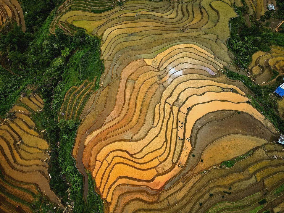 Los campos en terrazas en la cima de la montaña son el resultado del trabajo de numerosas generaciones. (Fuente: VNA)