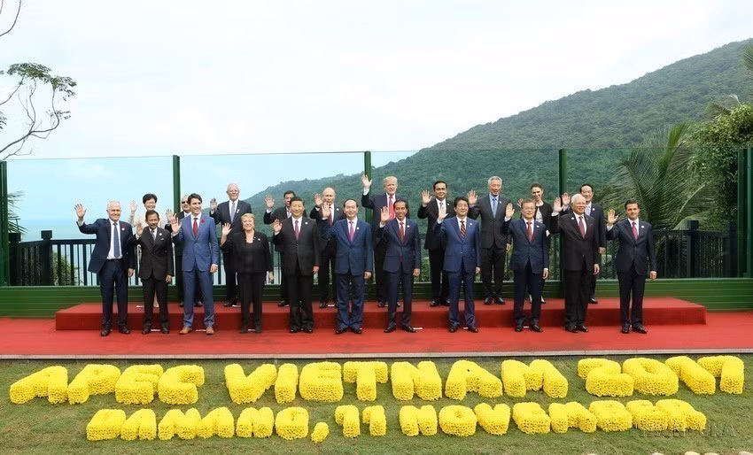 El presidente vietnamita, Tran Dai Quang, y los jefes de las delegaciones que asistieron a la XXV Cumbre de APEC, celebrada en Da Nang el 11 de noviembre de 2017. (Fuente: VNA)