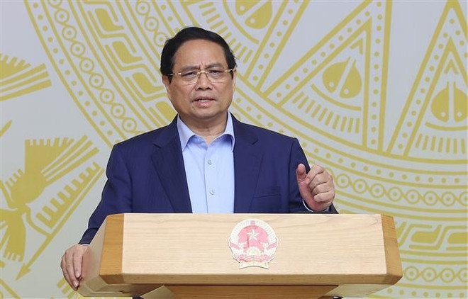 El primer ministro de Vietnam, Pham Minh Chinh, interviene en la cita (Foto: VNA) vna-potal-thu-tuong-chu-tri-hoi-nghi-trien-khai-chuong-trinh-muc-tieu-quoc-gia-phong-chong-ma-tuy-den-nam-2030-8326906.jpg