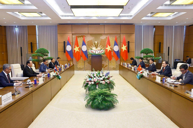 Panorama de la reunión (Foto: VNA) vna-potal-chu-tich-quoc-hoi-tran-thanh-man-hoi-kien-thu-tuong-lao-7975345.jpg