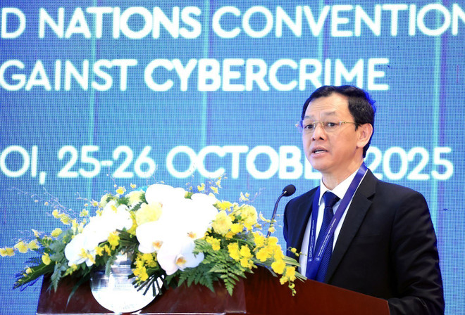 Nguyen Tri Thuc, viceministro vietnamita de Salud, interviene en la cita (Foto: VNA) vna-potal-cong-uoc-ha-noi-hoi-thao-bao-ve-phu-nu-va-tre-em-khoi-bi-xam-hai-tren-khong-gian-mang-8364150.jpg