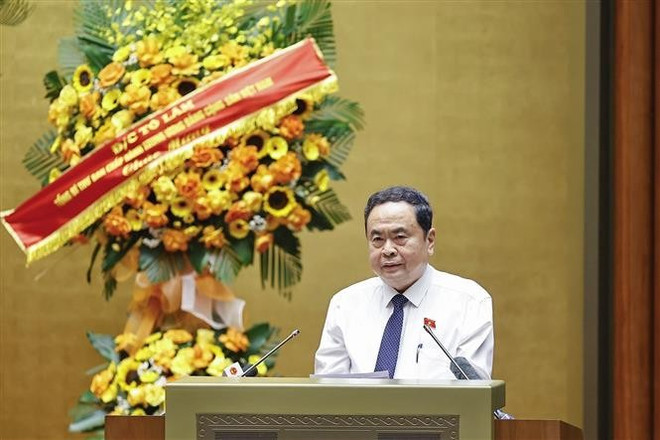 El presidente de la AN, Tran Thanh Man, interviene en la cita (Foto: VNA) vna-potal-tong-bi-thu-to-lam-du-hoi-nghi-chuyen-de-binh-dan-hoc-vu-so-quoc-hoi-so-8273236.jpg