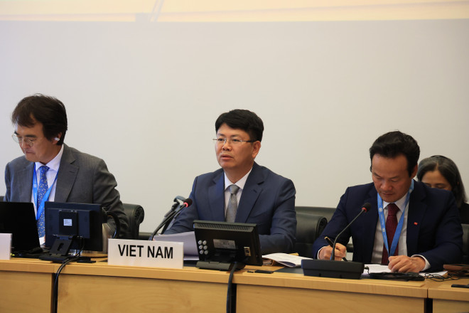 El viceministro vietnamita de Justicia Nguyen Thanh Tinh interviene en la sesión del Comité de Derechos Humanos de las Naciones Unidas en Suiza (Foto: VNA) vna-potal-phien-hop-danh-gia-bao-cao-quoc-gia-lan-thu-tu-cua-viet-nam-ve-thuc-thi-cong-uoc-iccpr-063009865-8136405.jpg